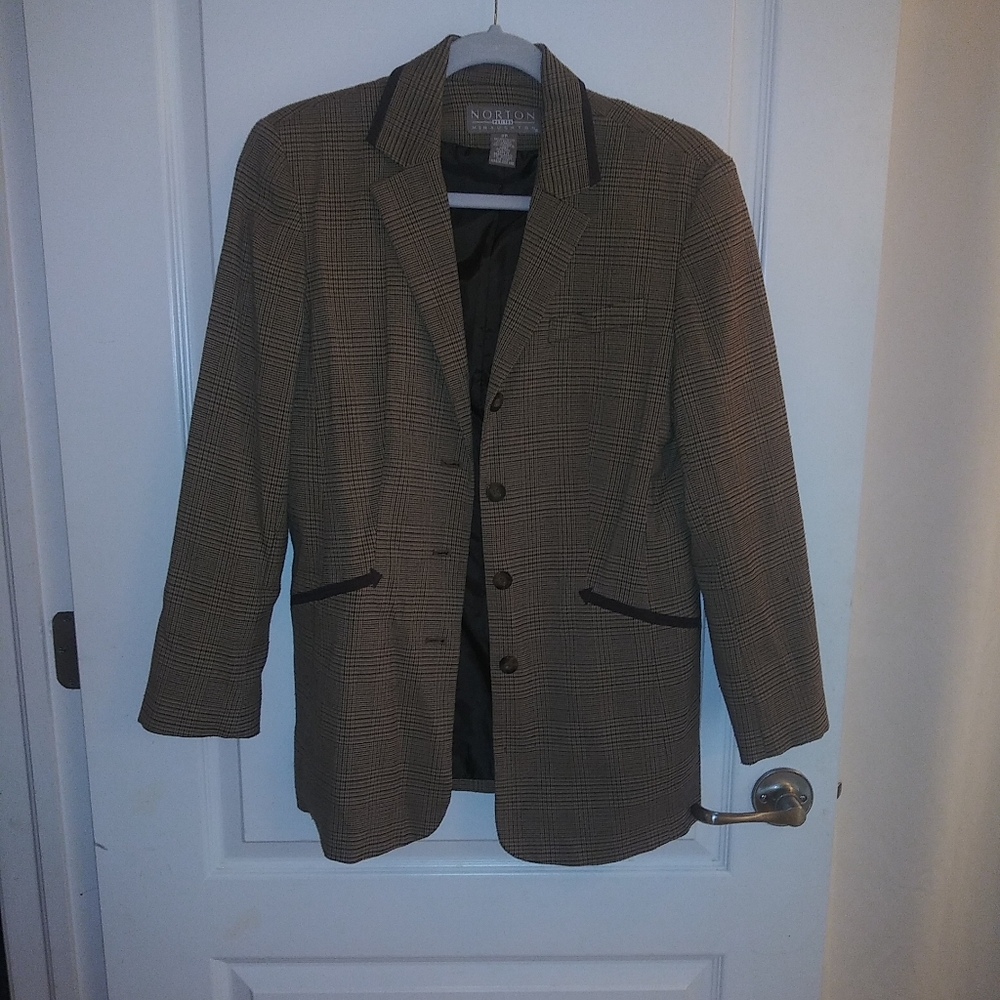Norton Mcnaughton Brown Plaid Suit Blazer Jacket